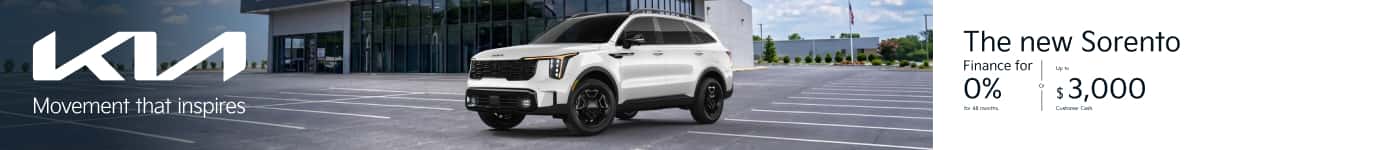 Get 0% APR for 48 Months or $3,000 Customer Cash on a New 2026 Sorento