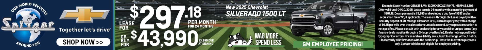 03.2025_Carrera_Lease a New 2025 Chevrolet Silverado 1500 LT for $297.18 a Month for 24 Months or Purchase for $43,990!