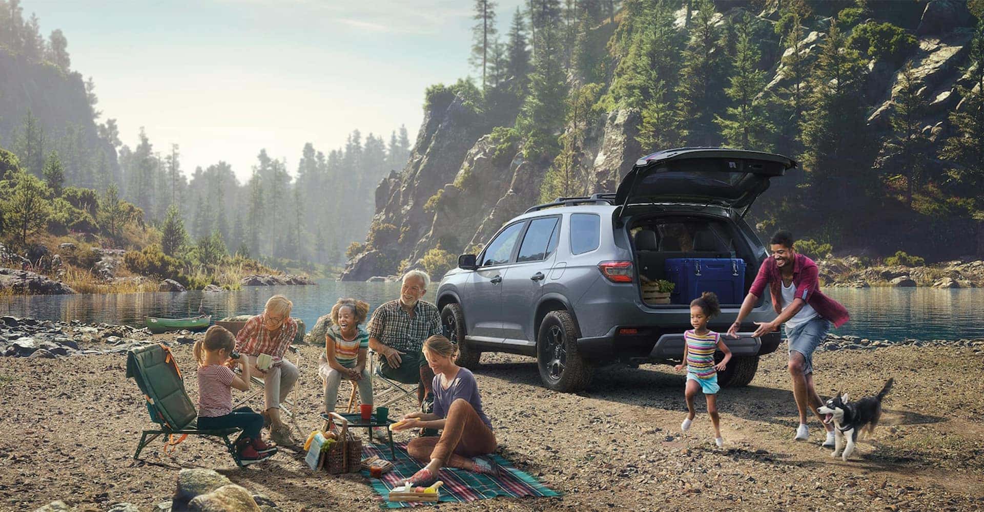 Family camping outside infront of Honda Pilot 2025
