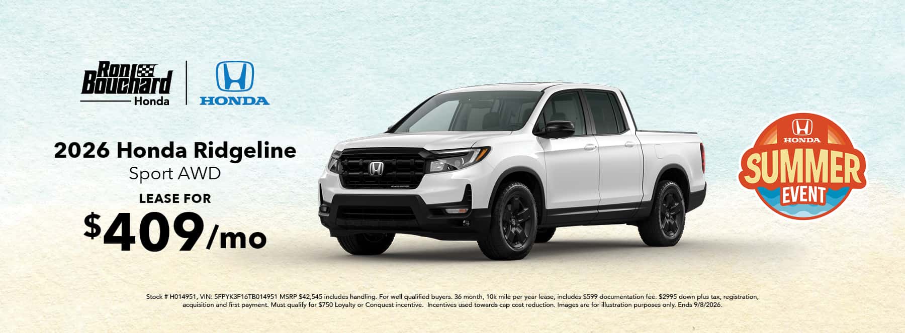 Honda Ridgeline August Offer