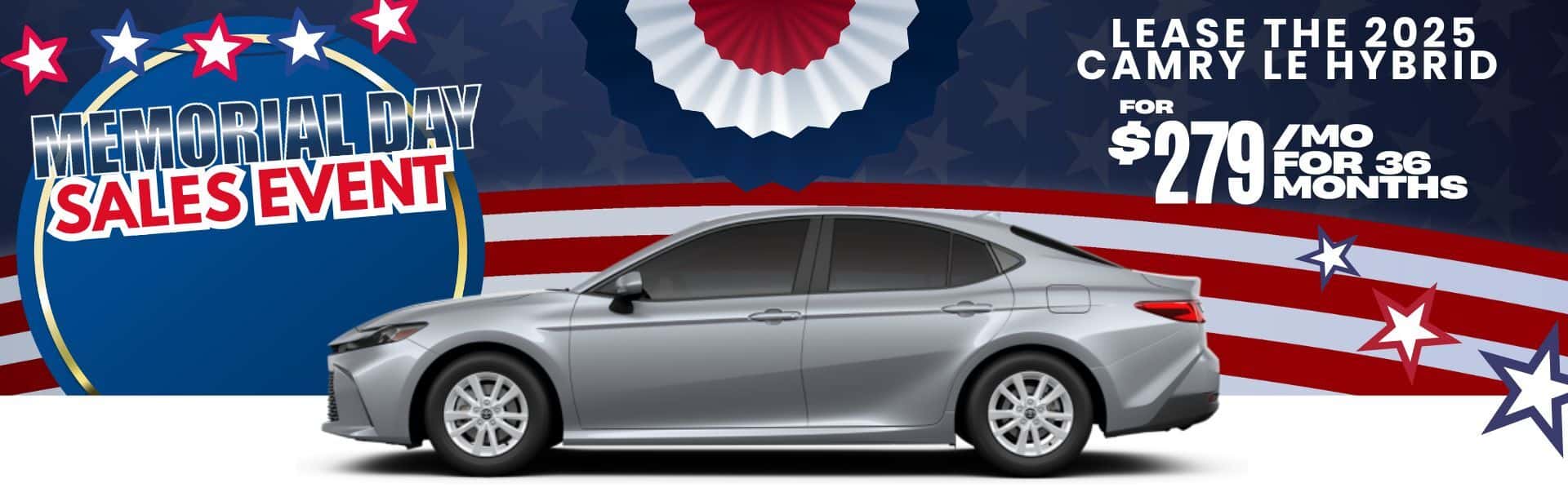 Lease the 2025 Camry LE Hybrid for $279/month for 36 Months