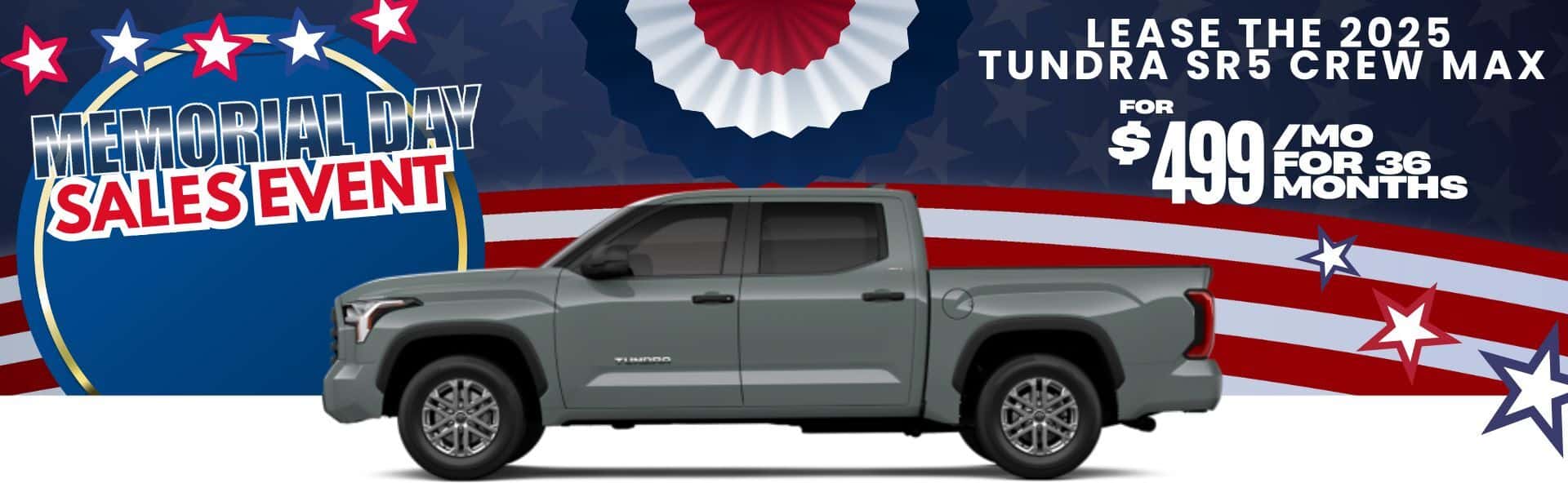 Lease the 2025 Tundra SR5 Crew Max for $499/month for 36 Months