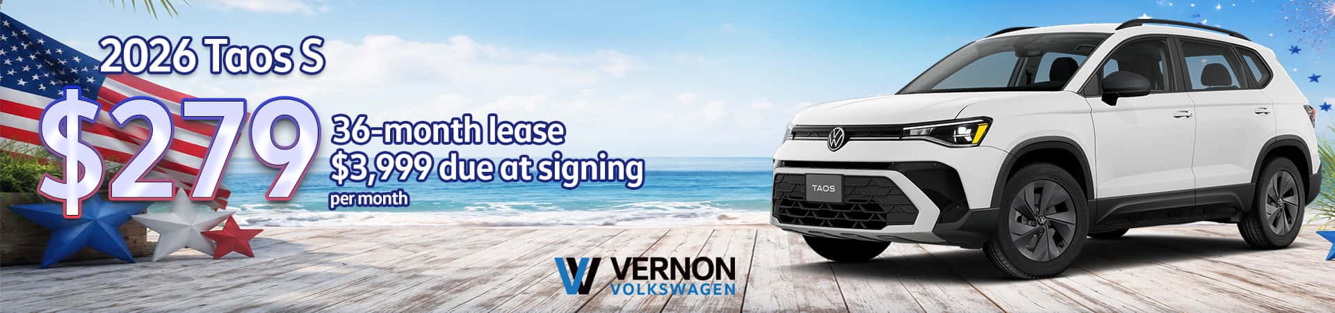 2026 Taos S Lease for 36 Months 3999 Due at Signing, 279 per month. Please see dealer for complete details.