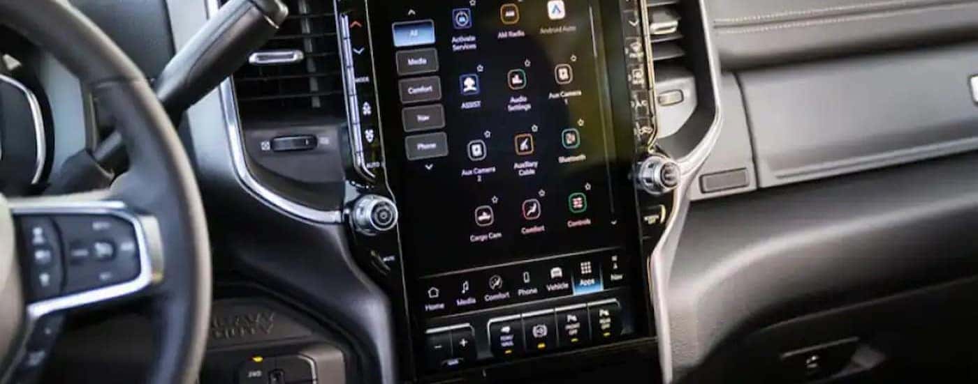 Close-up of an infotainment screen in a 2025 RAM 2500.