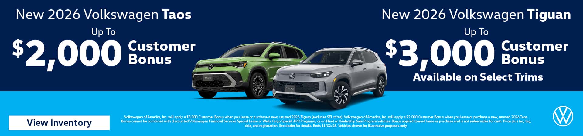 Taos & Tiguan Customer Cash